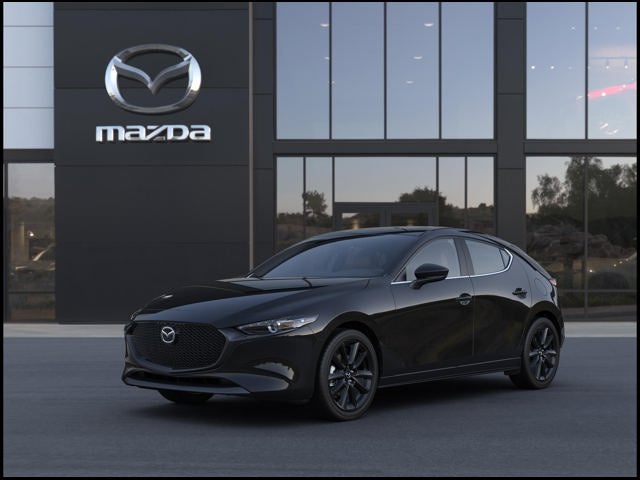 2026 Mazda Mazda3 Hatchback 2.5 S Carbon Edition AWD in Jet Black Mica — front three-quarter view